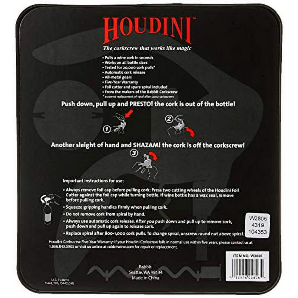 Houdini Lever Corkscrew with Foil Cutter and Extra Spiral (Silver) - Picture 2 of 2